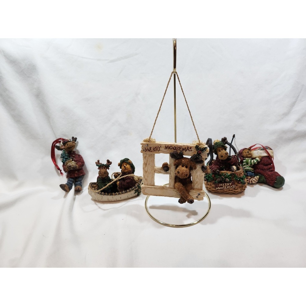 (5) Rare HTF Boyds Holiday Moose Bear Hanging Christmas Ornaments